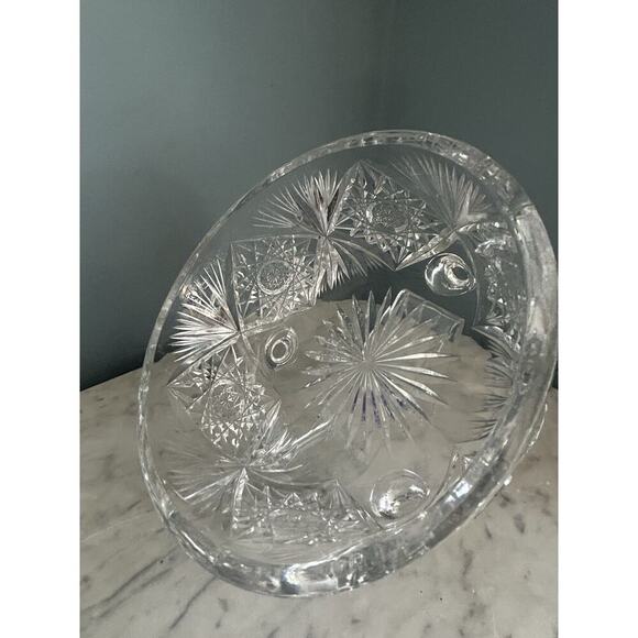 Vintage Crystal 3 Footed Cut Glass Bowl Pinwheel Star of David Home Decor Dish - Picture 5 of 16